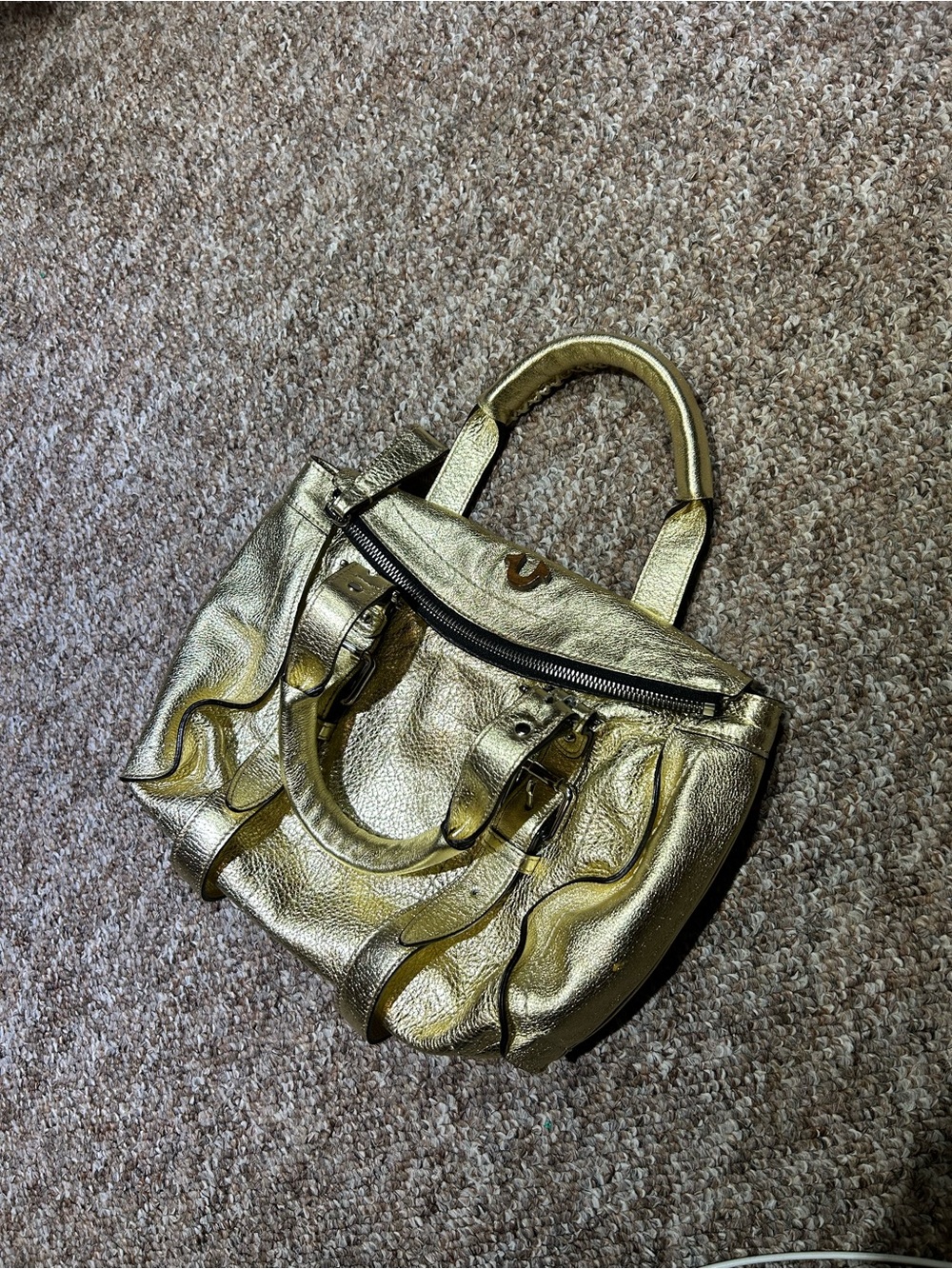 True Religion Metallic Gold Satchel Handbag